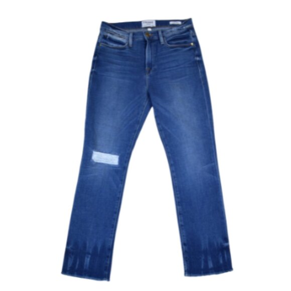 FRAME Le High Straight Jeans  Size 28  Distressed  Medium Blue Denim Cropped - Picture 1 of 16